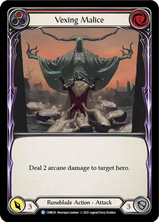 Vexing Malice (Red) — Blitz Deck: Monarch - Chane Flesh and Blood card by Henrique Lindner