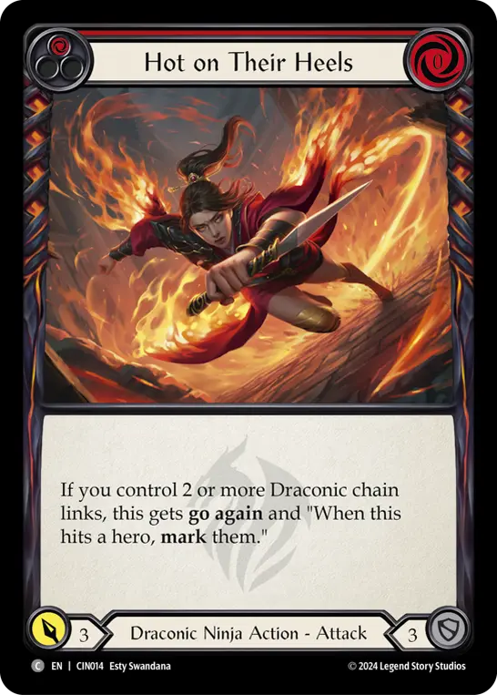 Hot on Their Heels (Red) — Blitz Deck: The Hunted - Cindra Flesh and Blood card by Esty Swandana