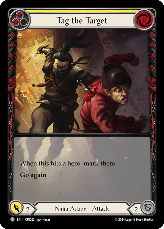 Tag the Target (Yellow) (Extended Art) — Blitz Deck: The Hunted - Cindra Flesh and Blood card by Igor Heras