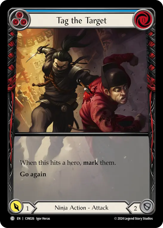 Tag the Target (Blue) (Extended Art) — Blitz Deck: The Hunted - Cindra Flesh and Blood card by Igor Heras