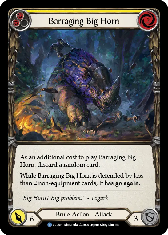 Barraging Big Horn (Yellow) — Crucible of War Flesh and Blood card by Rio Sabda