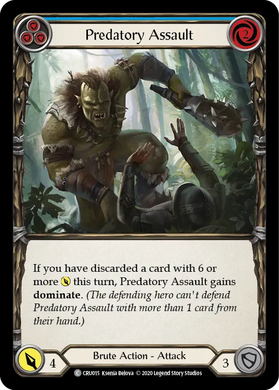 Predatory Assault (Blue) — Crucible of War Flesh and Blood card by Ksenia Belova