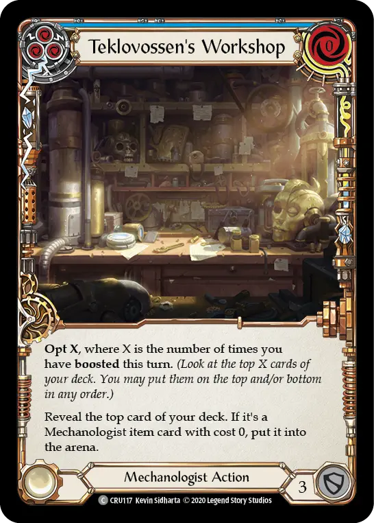 Teklovossen's Workshop (Blue) — Crucible of War Flesh and Blood card by Kevin Sidharta