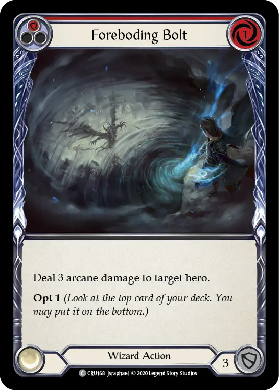 Foreboding Bolt (Red) — Crucible of War Flesh and Blood card by Jsraphael