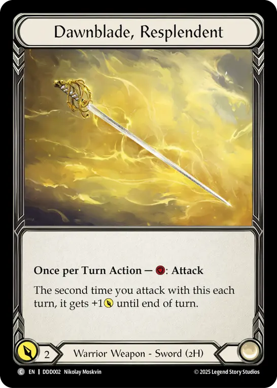 Dawnblade, Resplendent — Classic Battles: Rhinar vs Dorinthea Flesh and Blood card by Nikolay Moskvin