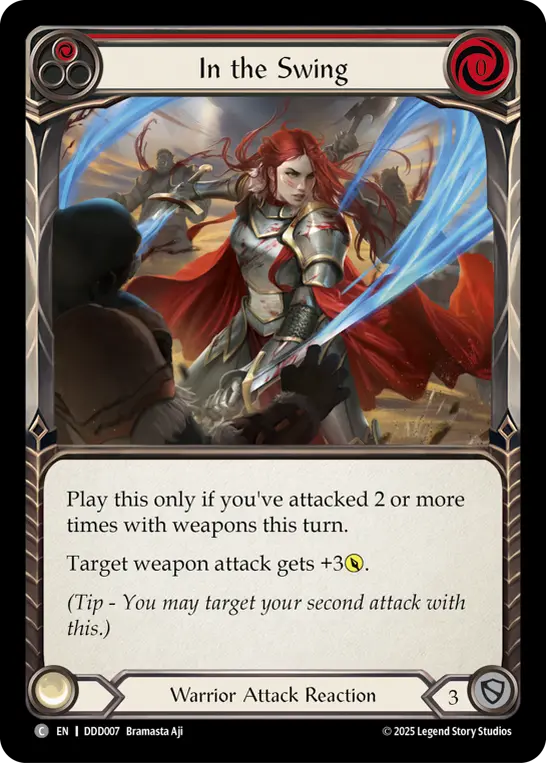 In the Swing — Classic Battles: Rhinar vs Dorinthea Flesh and Blood card by Bramasta Aji