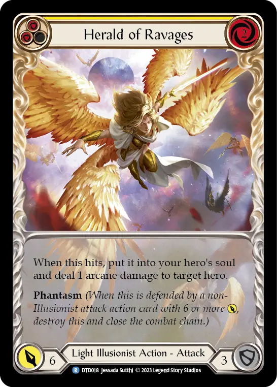 Herald of Ravages (Yellow) — Dusk till Dawn Flesh and Blood card by Jessada Sutthi