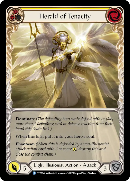 Herald of Tenacity (Yellow) — Dusk till Dawn Flesh and Blood card by Nathaniel Himawan