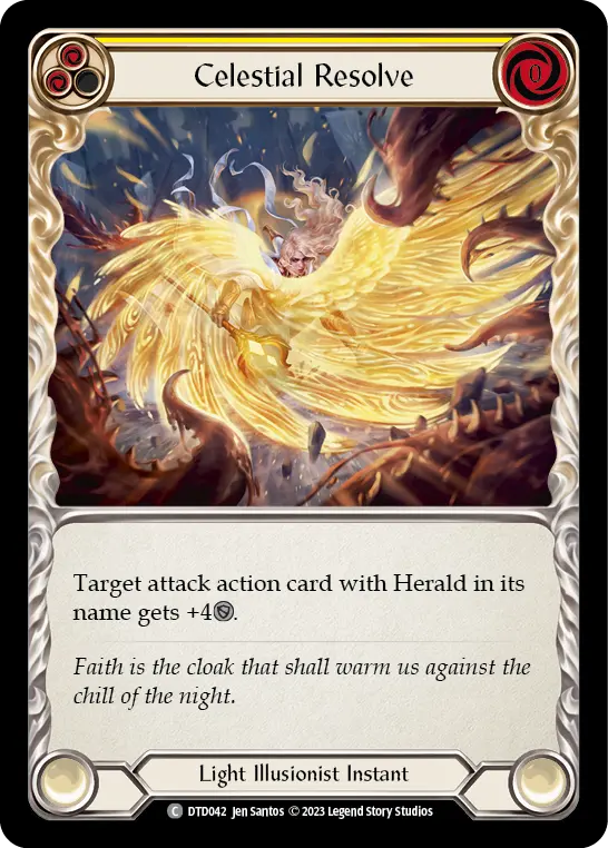 Celestial Resolve (Yellow) — Dusk till Dawn Flesh and Blood card by Jen Santos