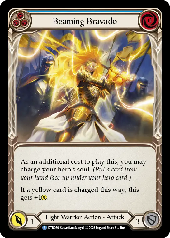 Beaming Bravado (Blue) — Dusk till Dawn Flesh and Blood card by Sebastian Szymyd