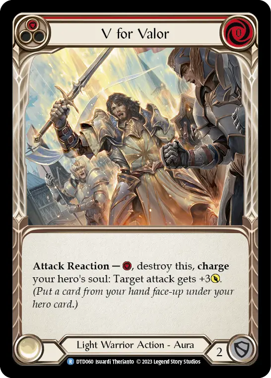 V for Valor (Red) — Dusk till Dawn Flesh and Blood card by Isuardi Therianto