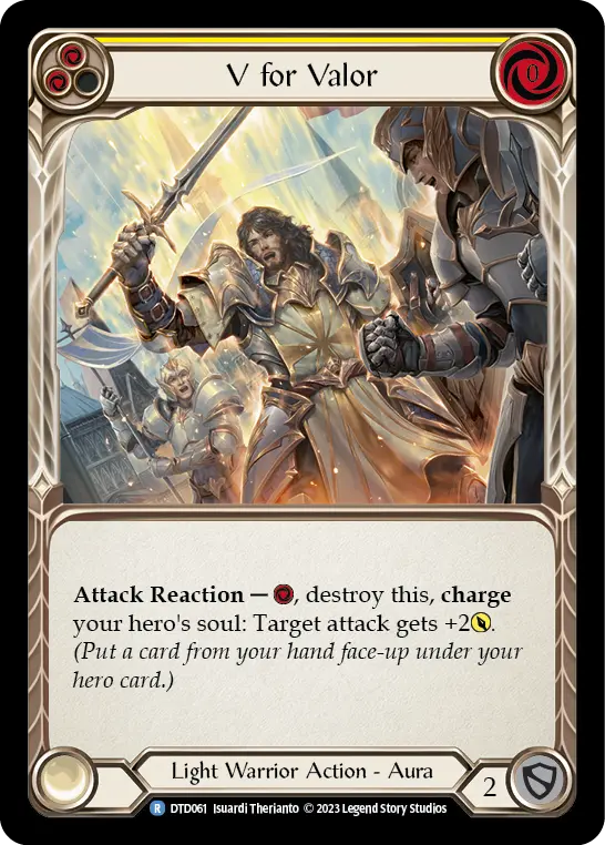V for Valor (Yellow) — Dusk till Dawn Flesh and Blood card by Isuardi Therianto