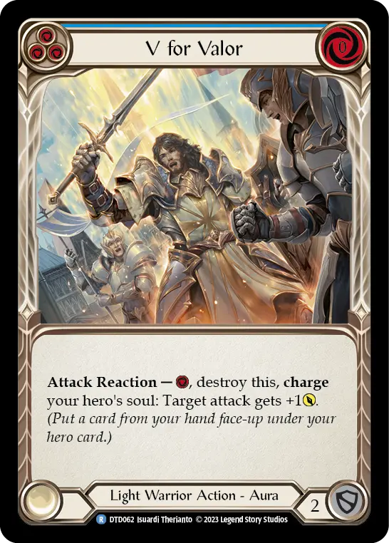 V for Valor (Blue) — Dusk till Dawn Flesh and Blood card by Isuardi Therianto