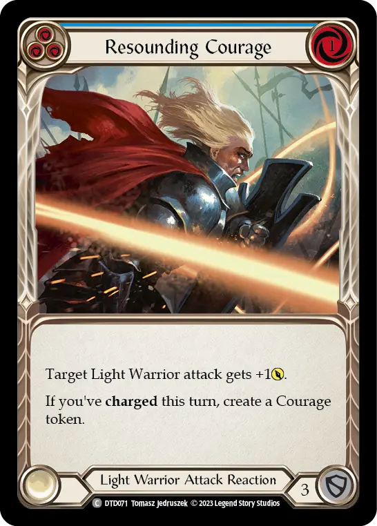 Resounding Courage (Blue) — Dusk till Dawn Flesh and Blood card by Tomasz Jedruszek