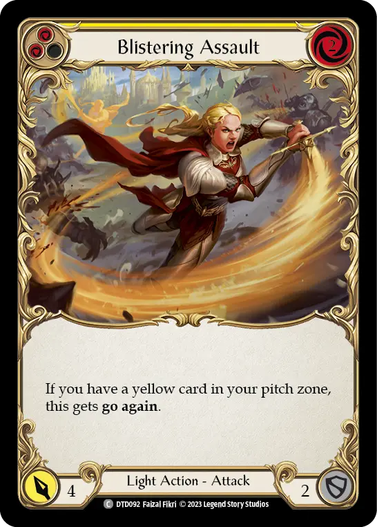 Blistering Assault (Yellow) — Dusk till Dawn Flesh and Blood card by Faizal Fikri