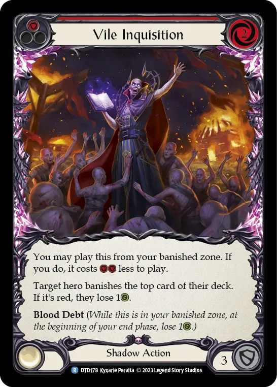 Vile Inquisition (Red) — Dusk till Dawn Flesh and Blood card by Kyxarie Peralta