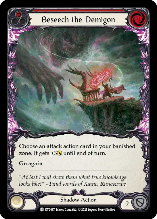 Beseech the Demigon (Red) — Dusk till Dawn Flesh and Blood card by Marco González