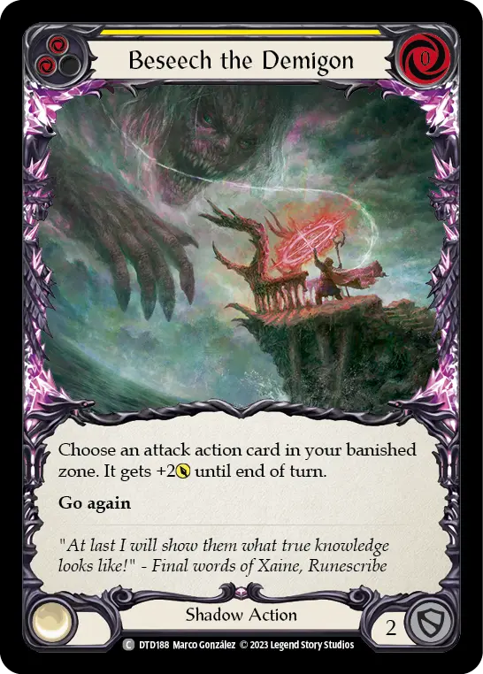 Beseech the Demigon (Yellow) — Dusk till Dawn Flesh and Blood card by Marco González