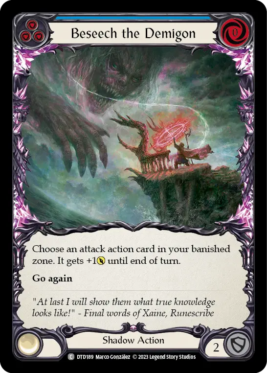 Beseech the Demigon (Blue) — Dusk till Dawn Flesh and Blood card by Marco González