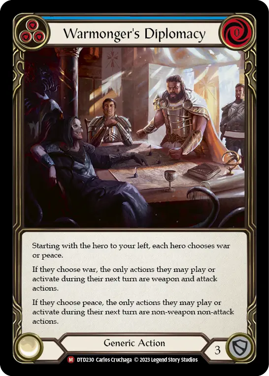 Warmonger's Diplomacy — Dusk till Dawn Flesh and Blood card by Carlos Cruchaga