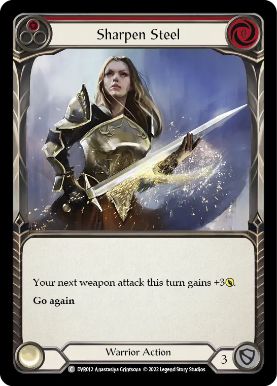 Sharpen Steel — Classic Battles: Rhinar vs Dorinthea Flesh and Blood card by Anastasiya Grintsova