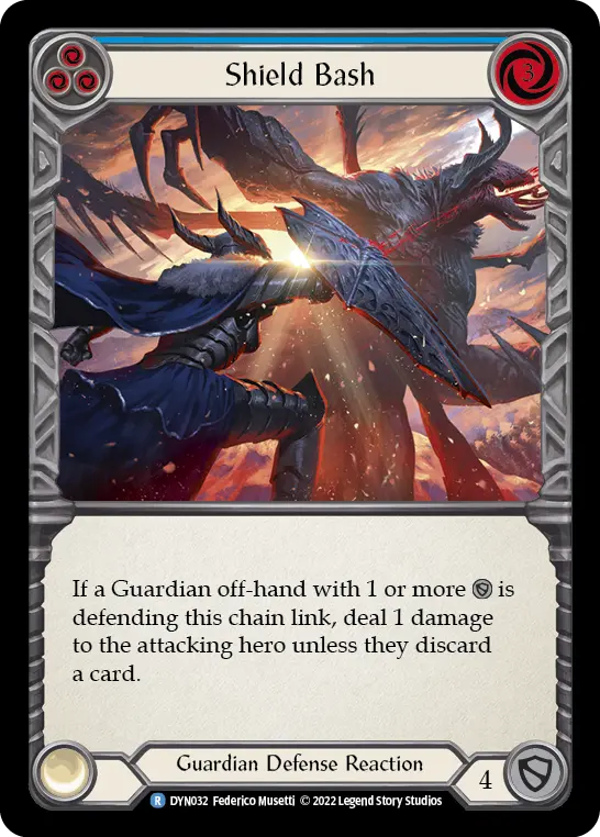 Shield Bash (Blue) — Dynasty Flesh and Blood card by Federico Musetti