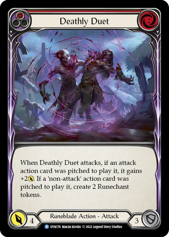 Deathly Duet (Red) — Dynasty Flesh and Blood card by Max Kostin