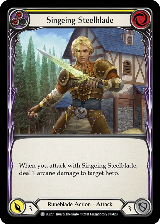 Singeing Steelblade (Yellow) — Tales of Aria Flesh and Blood card by Isuardi Therianto