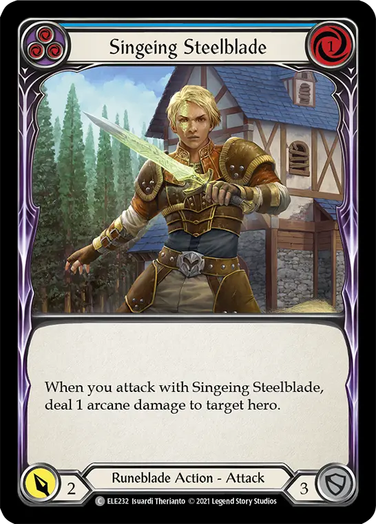 Singeing Steelblade (Blue) — Tales of Aria Flesh and Blood card by Isuardi Therianto