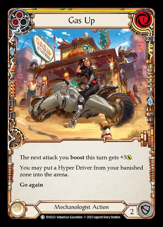 Gas Up (Yellow) — Bright Lights Flesh and Blood card by Sebastian Giacobino
