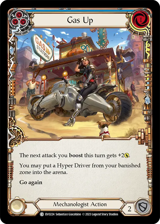 Gas Up (Blue) — Bright Lights Flesh and Blood card by Sebastian Giacobino