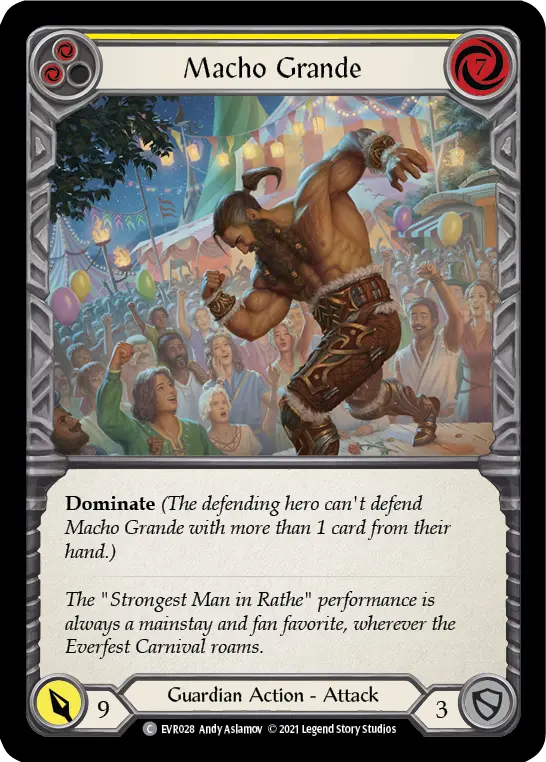 Macho Grande (Yellow) — Everfest Flesh and Blood card by Andy Aslamov
