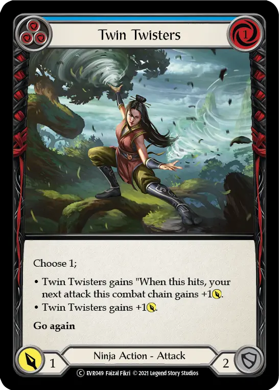 Twin Twisters (Blue) — Everfest Flesh and Blood card by Faizal Fikri