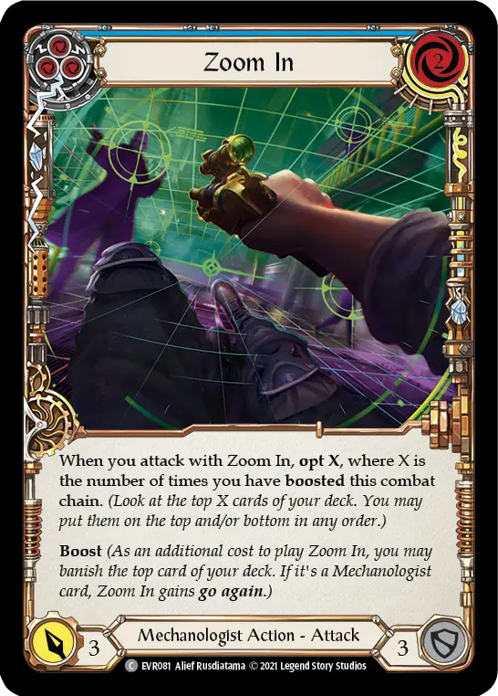Zoom In (Blue) — Everfest Flesh and Blood card by Alief Rusdiatama