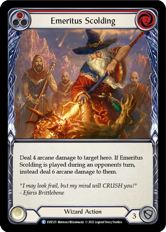 Emeritus Scolding (Red) — Everfest Flesh and Blood card by Mateusz Wiśniewski
