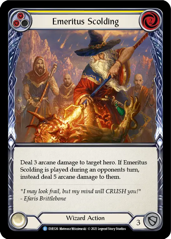 Emeritus Scolding (Yellow) — Everfest Flesh and Blood card by Mateusz Wiśniewski