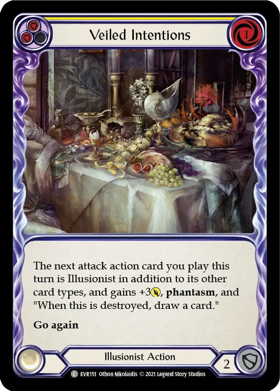 Veiled Intentions (Yellow) — Everfest Flesh and Blood card by Othon Nikolaidis