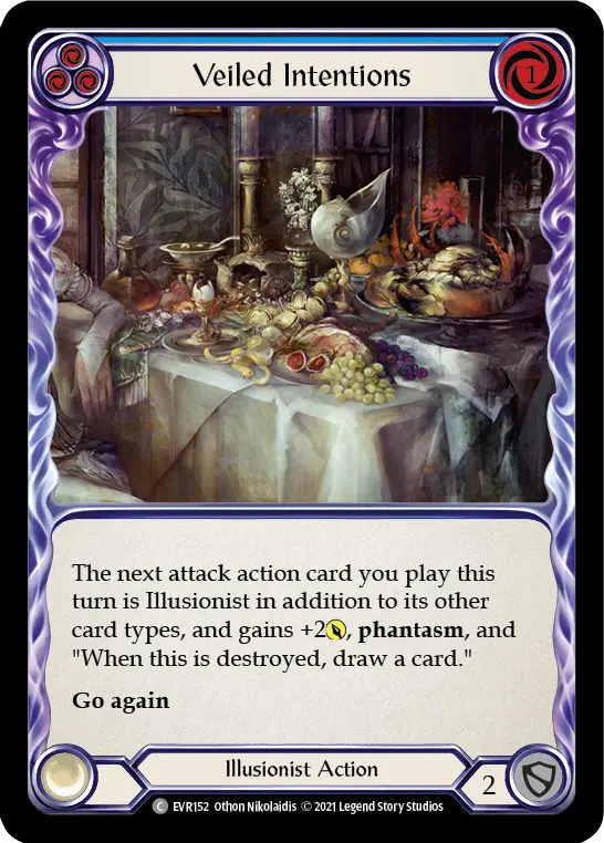 Veiled Intentions (Blue) — Everfest Flesh and Blood card by Othon Nikolaidis