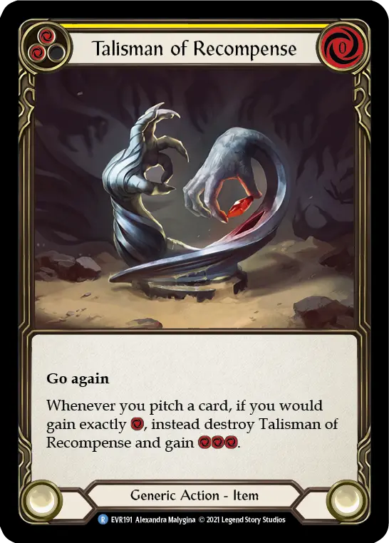 Talisman of Recompense — Everfest Flesh and Blood card by Alexandra Malygina