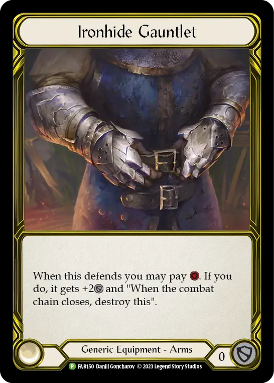 Ironhide Gauntlet — Classic Battles: Rhinar vs Dorinthea Flesh and Blood card by Daniil Goncharov