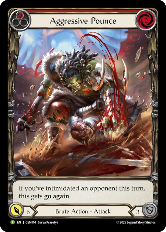 Aggressive Pounce (Red) — GEM Pack 4 Flesh and Blood card by Surya Prasetya
