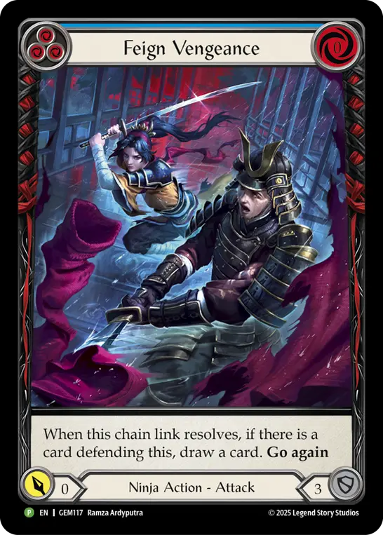 Feign Vengeance (Blue) — GEM Pack 4 Flesh and Blood card by Ramza Ardyputra
