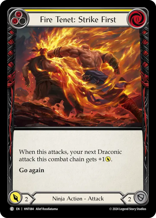 Fire Tenet: Strike First (Yellow) — The Hunted Flesh and Blood card by Alief Rusdiatama
