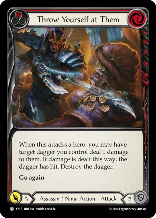 Throw Yourself at Them (Red) — The Hunted Flesh and Blood card by Aluísio Cervelle