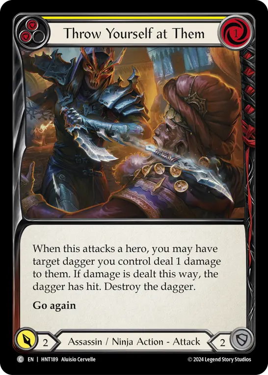 Throw Yourself at Them (Yellow) — The Hunted Flesh and Blood card by Aluísio Cervelle