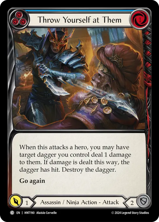 Throw Yourself at Them (Blue) — The Hunted Flesh and Blood card by Aluísio Cervelle