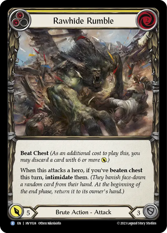 Rawhide Rumble (Yellow) — Heavy Hitters Flesh and Blood card by Othon Nikolaidis