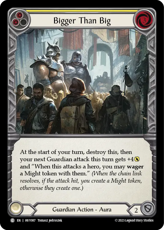 Bigger Than Big (Yellow) — Heavy Hitters Flesh and Blood card by Tomasz Jedruszek