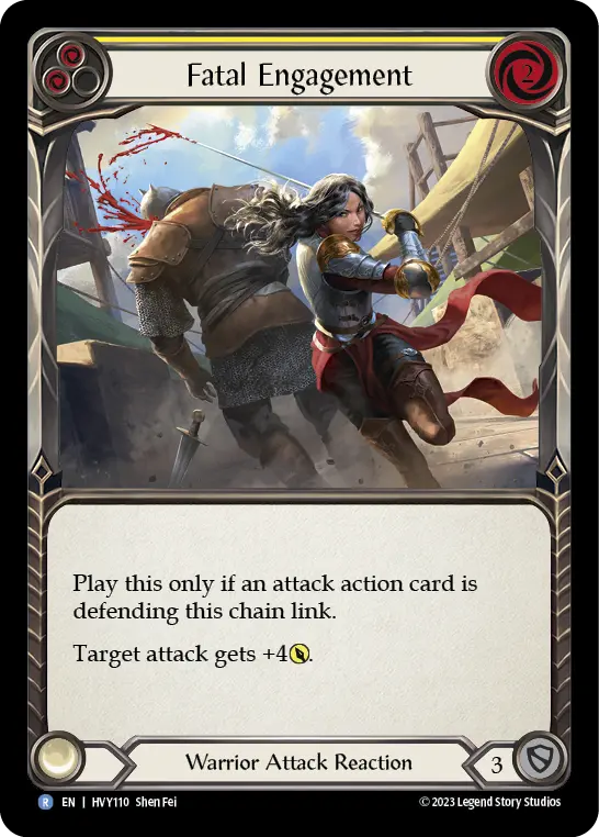 Fatal Engagement (Yellow) — Heavy Hitters Flesh and Blood card by Shen Fei