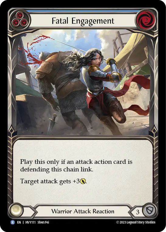 Fatal Engagement (Blue) — Heavy Hitters Flesh and Blood card by Shen Fei
